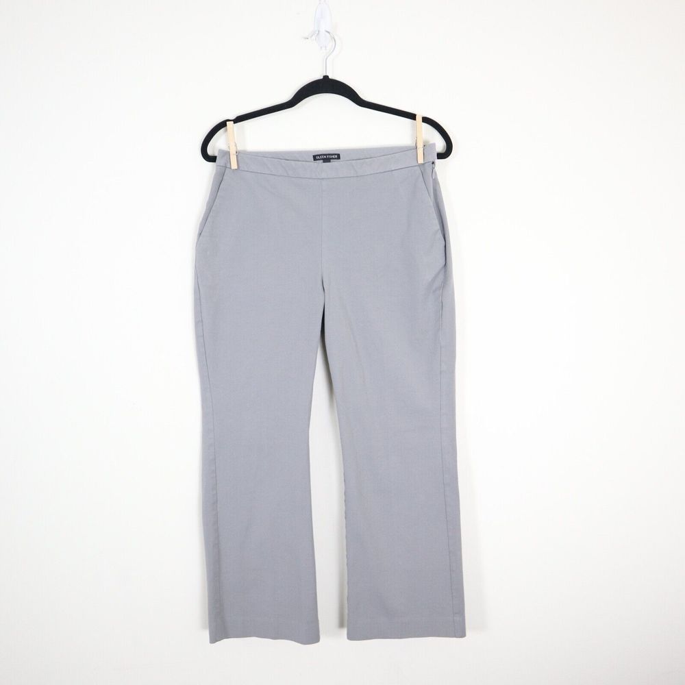 Eileen Fisher Size 8 Organic Cotton Cropped Pants Stretch Zinc Gray Flat Front - Picture 2 of 10